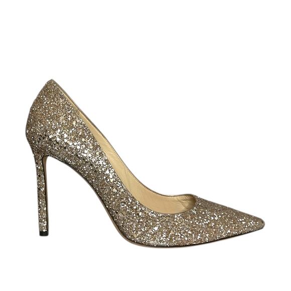 Jimmy Choo Romy Glitter Ballet Pump Heel Wedding Event Gold 8.5 - Picture 1 of 8